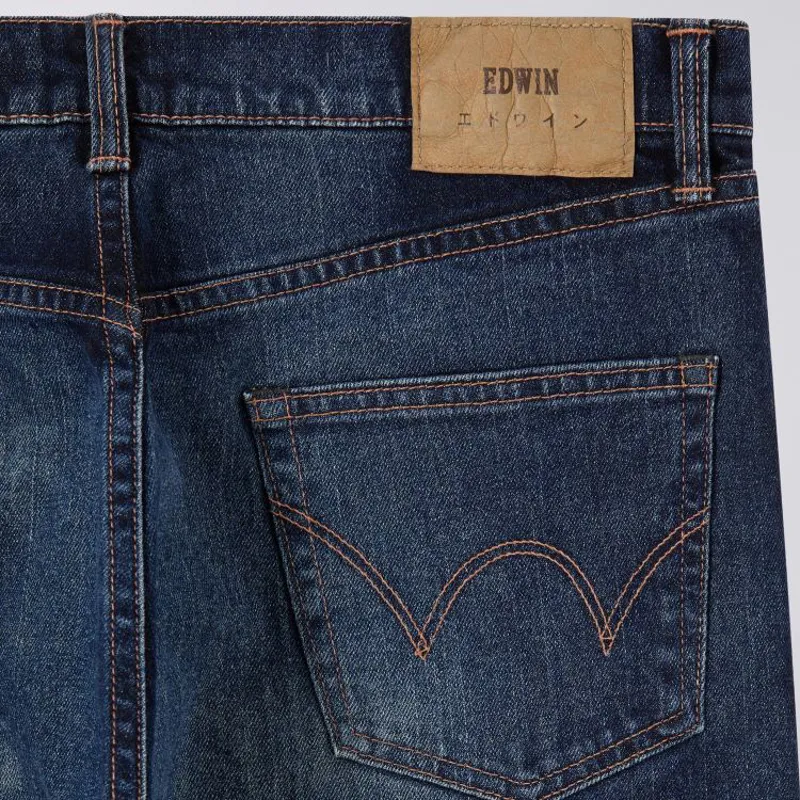 Edwin Slim Tapered Kaihara Pure Indigo Stretch Denim - Blue Mid Dark Used-2