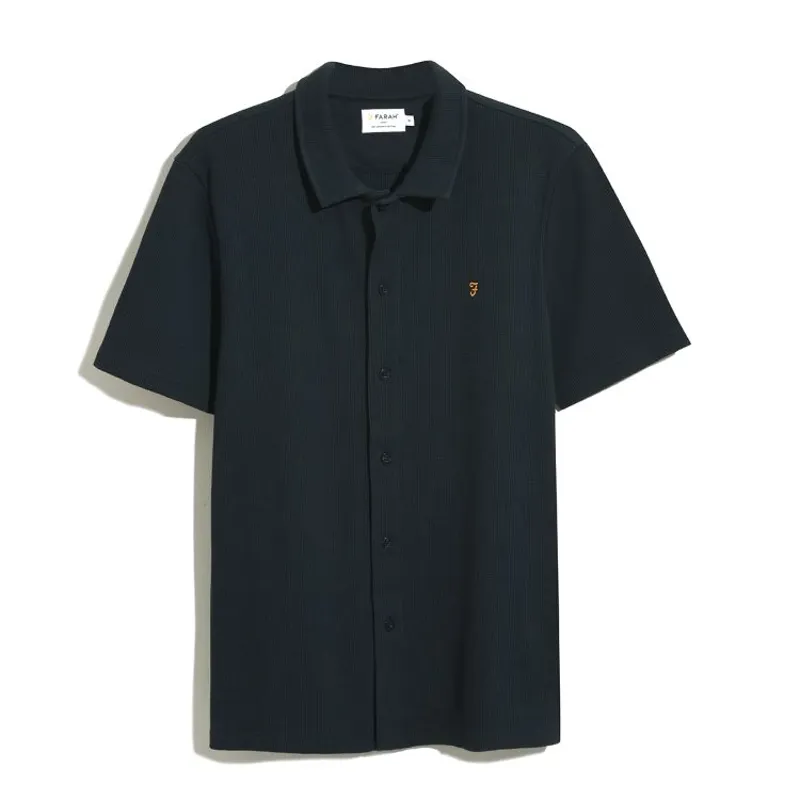 Farah Denny Waffle Button Polo Shirt - True Navy