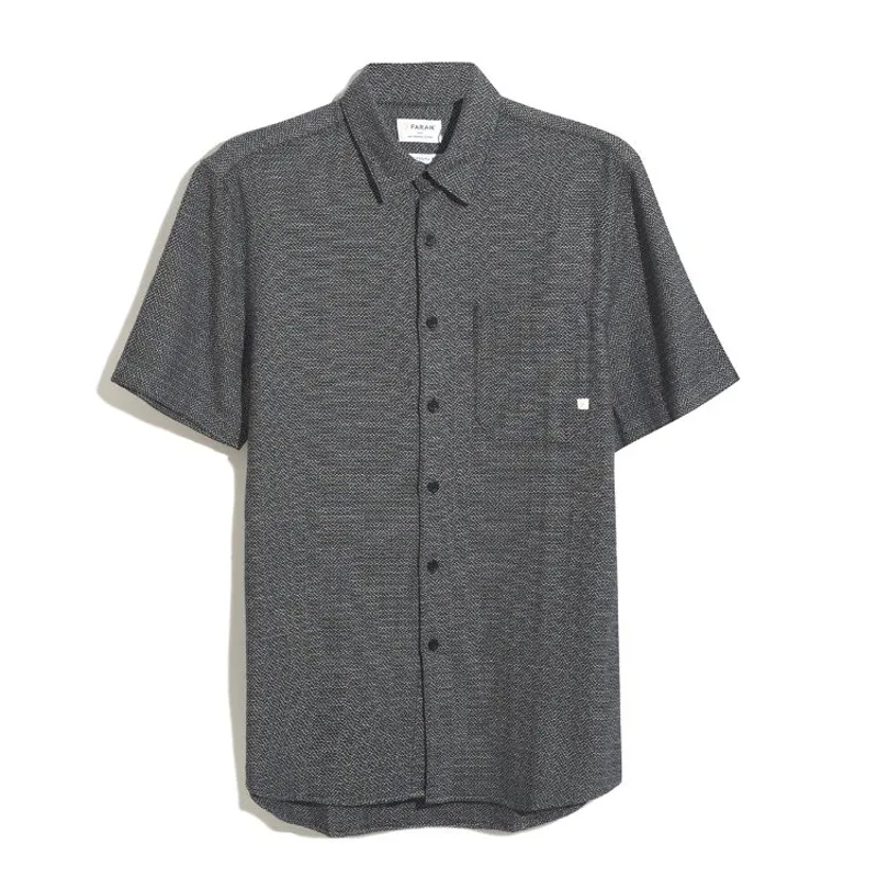 Farah Denzie SS Jacquard Shirt - True Navy