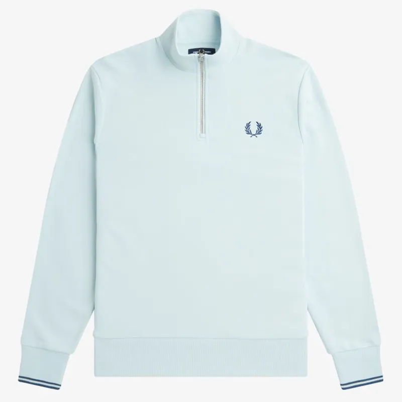 Fred Perry Half Zip Sweatshirt M3574 - Light Ice/Midnight Blue
