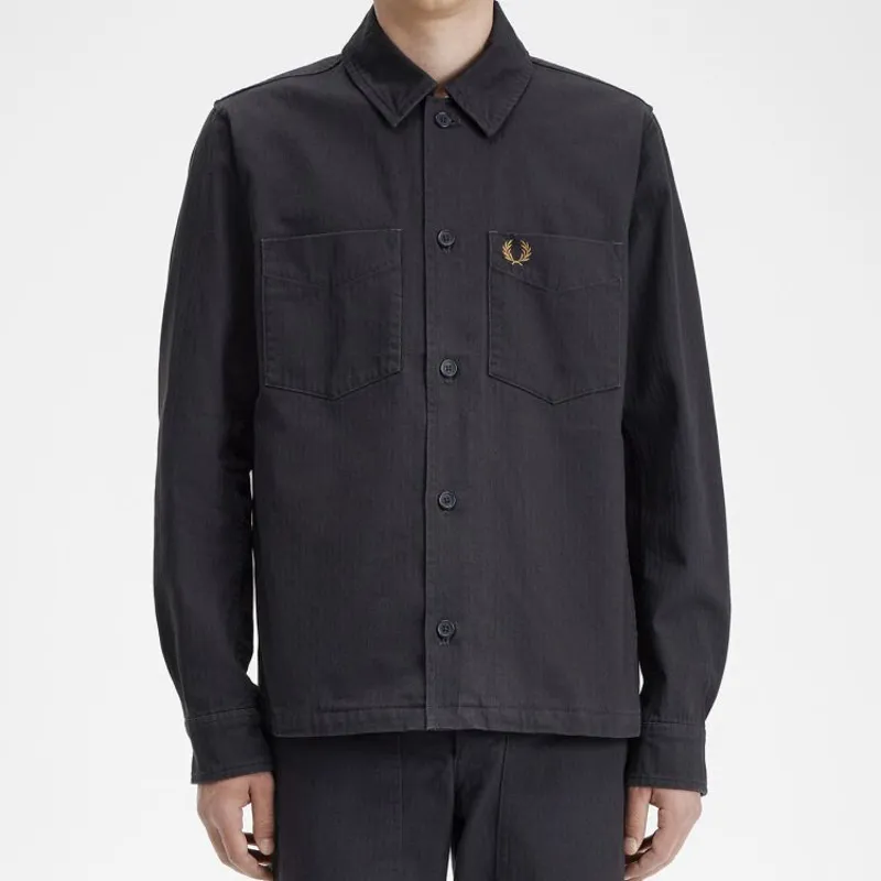 Fred Perry Herringbone Overshirt - Anchor Grey-2