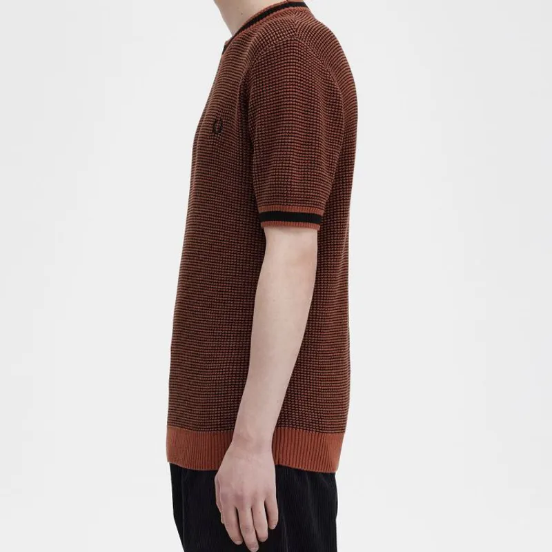 Fred Perry Textured Knitted T-Shirt - Whisky Brown-3