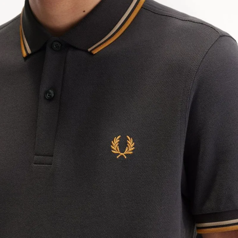 Fred Perry Twin Tipped Polo Shirt M3600 - Anchor Grey/Warm Stone/Dark Caramel-3