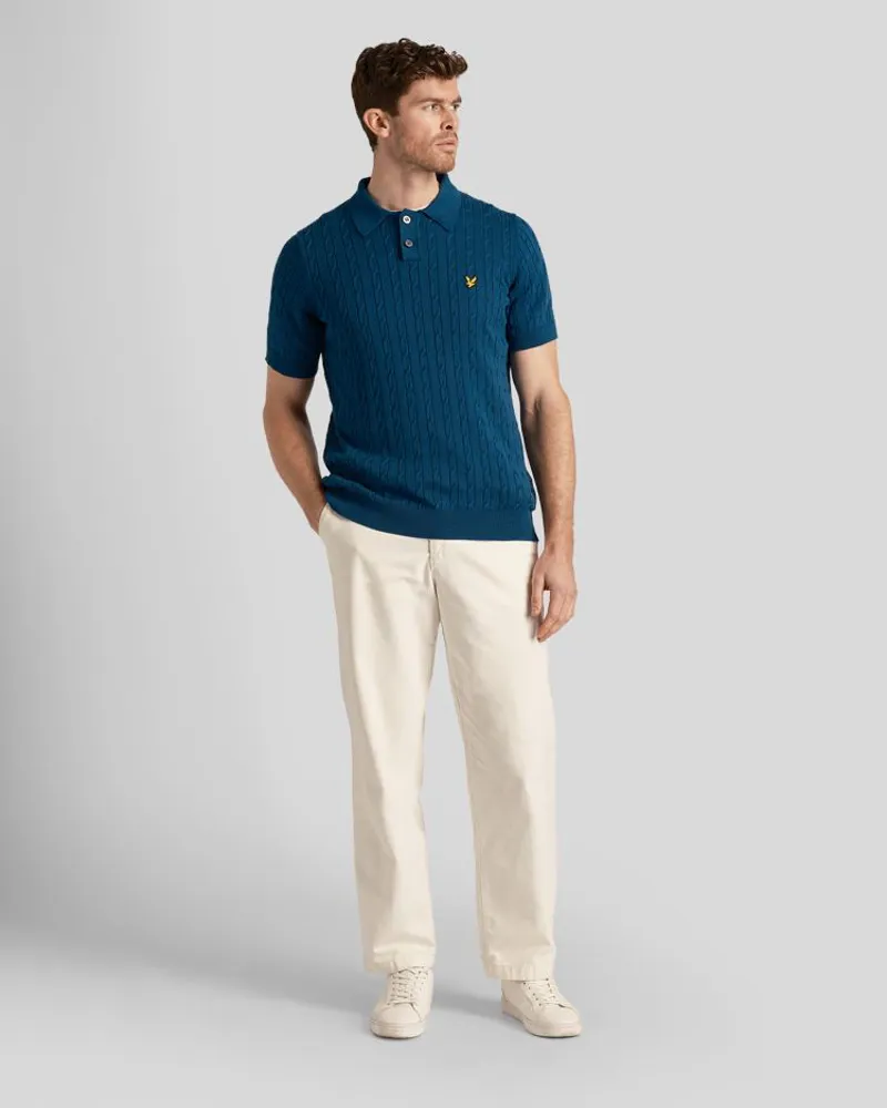 Lyle and Scott Cable Knitted Polo Shirt - Apres Navy-1