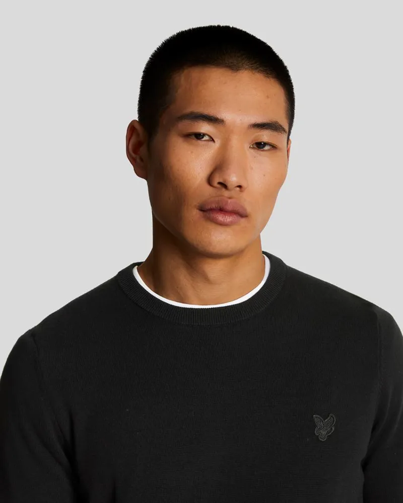 Lyle and Scott Tonal Eagle Crew Neck Jumper - Jet Black-3