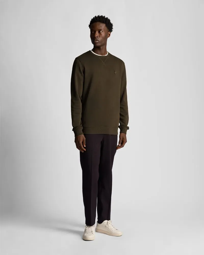 Lyle and Scott Tonal Eagle Crew Neck Sweat - Olive-1