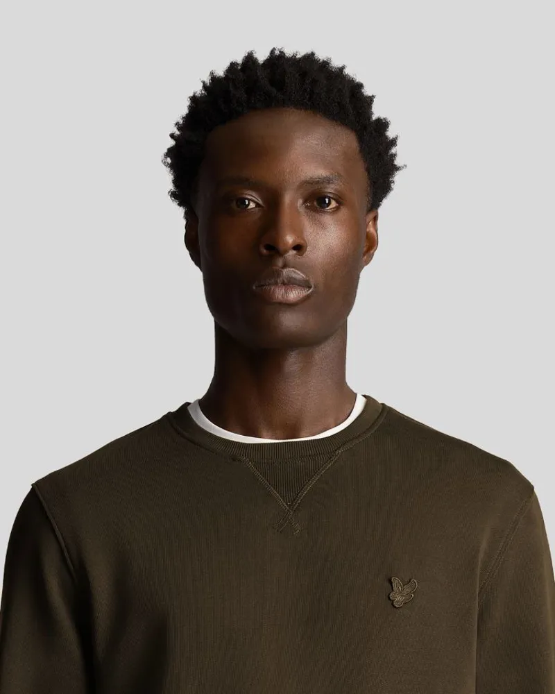 Lyle and Scott Tonal Eagle Crew Neck Sweat - Olive-3