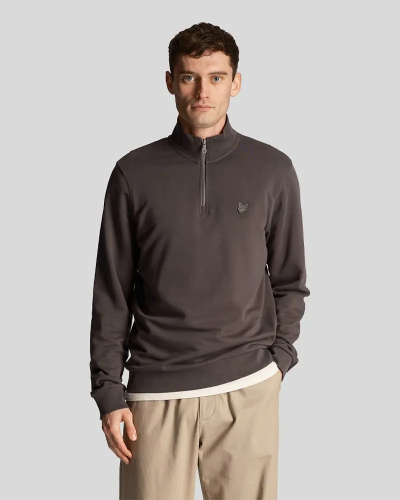 Lyle and Scott Tonal Eagle Quarter Zip Sweat - Gunmetal