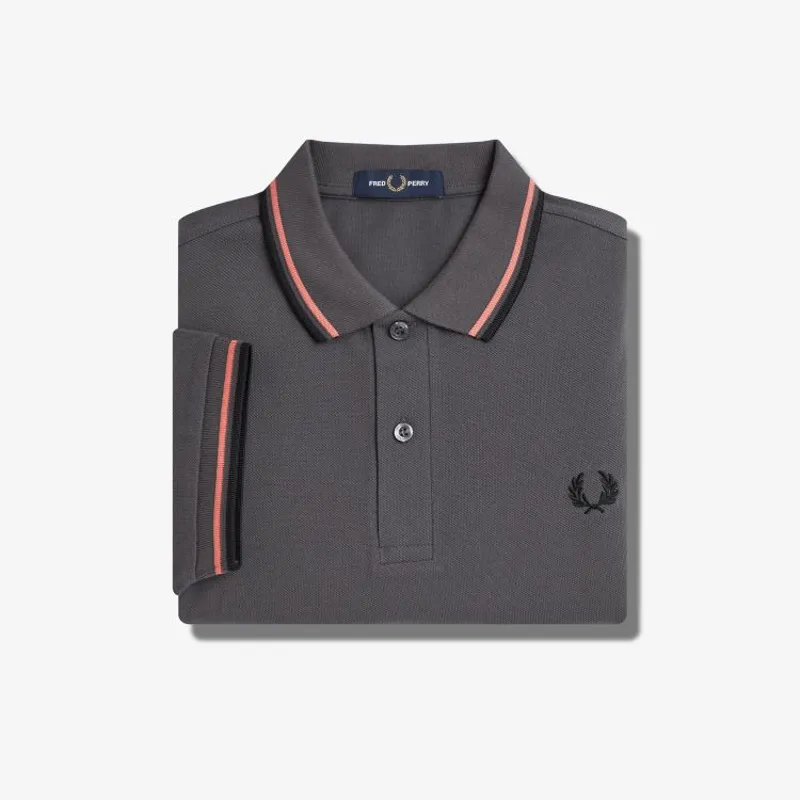 Fred Perry Twin Tipped Polo Shirt M3600 - Gunmetal/Coral Heat/Black-2