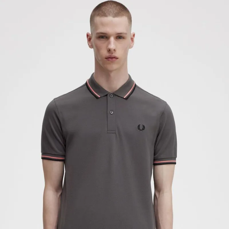 Fred Perry Twin Tipped Polo Shirt M3600 - Gunmetal/Coral Heat/Black-4