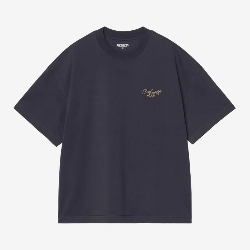 Carhartt WIP Signature Script T-Shirt - Dark Navy/WIP Dusty H