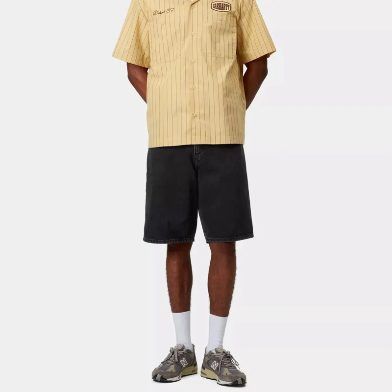 Carhartt WIP Single Knee Short - Black Stone Washed-2