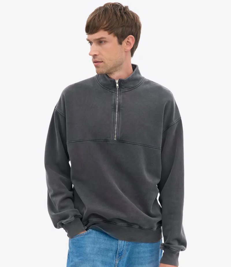 Colorful Standard Organic Quarter Zip - Faded Black-1