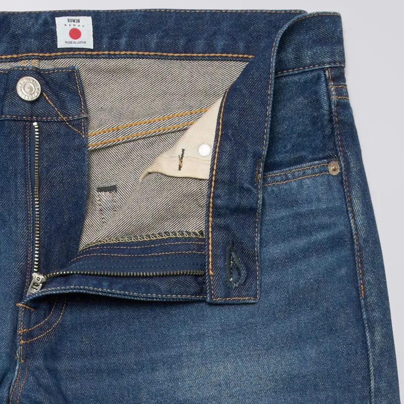 Edwin Regular Tapered Kaihara Pure Indigo Openend Denim - Blue Dark Used-2