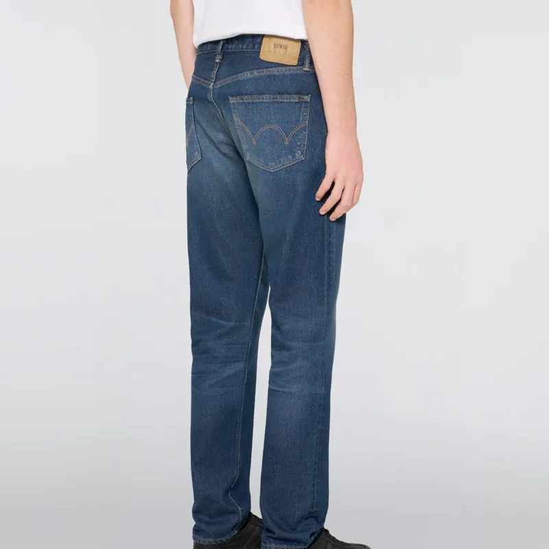 Edwin Regular Tapered Kaihara Pure Indigo Openend Denim - Blue Dark Used-8