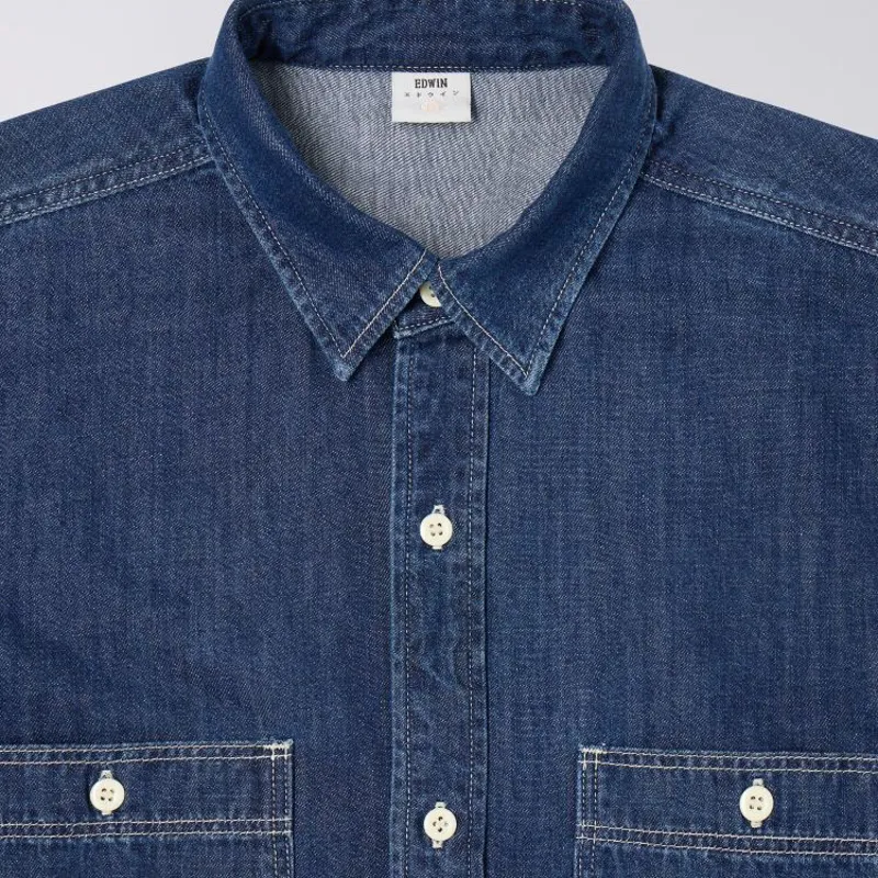 Edwin Work Shirt - Blue Dark Used-2