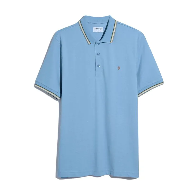 Farah Alvin Tipped Polo Shirt - Powder Blue