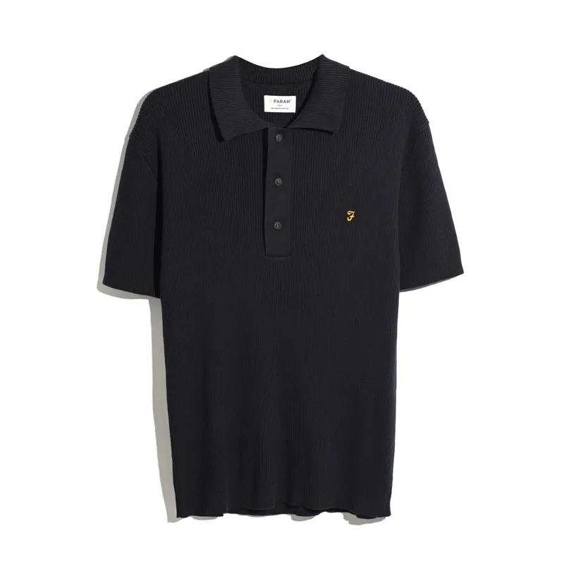 Farah Gerry Rib Knit Polo Shirt - True Navy