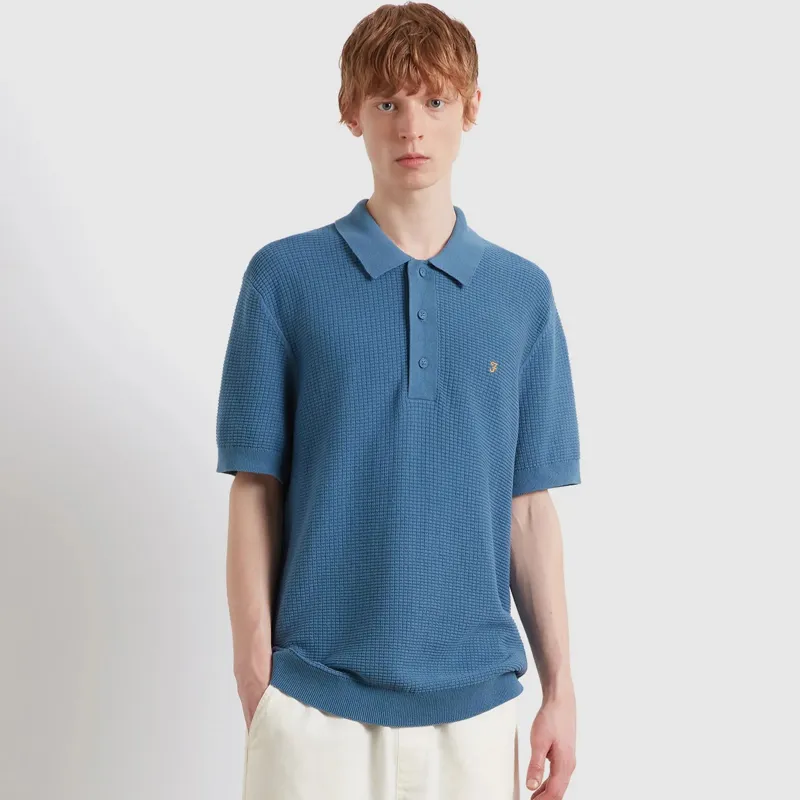 Farah Thornley Knitted Polo Shirt - Blue Tide-1