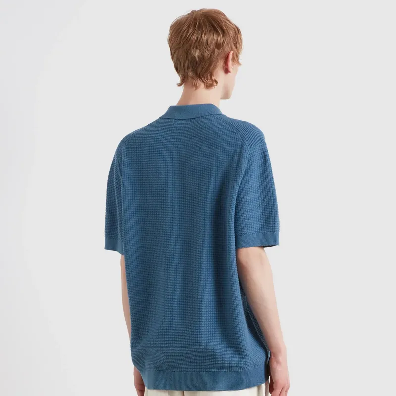 Farah Thornley Knitted Polo Shirt - Blue Tide-3