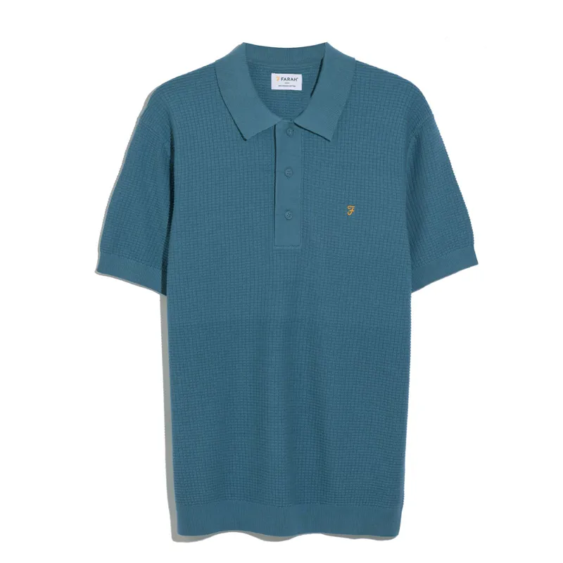 Farah Thornley Knitted Polo Shirt - Blue Tide