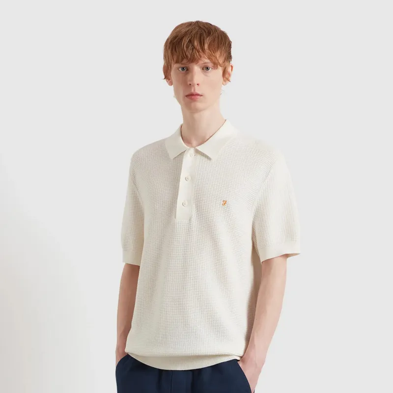 Farah Thornley Knitted Polo Shirt - Ecru-1