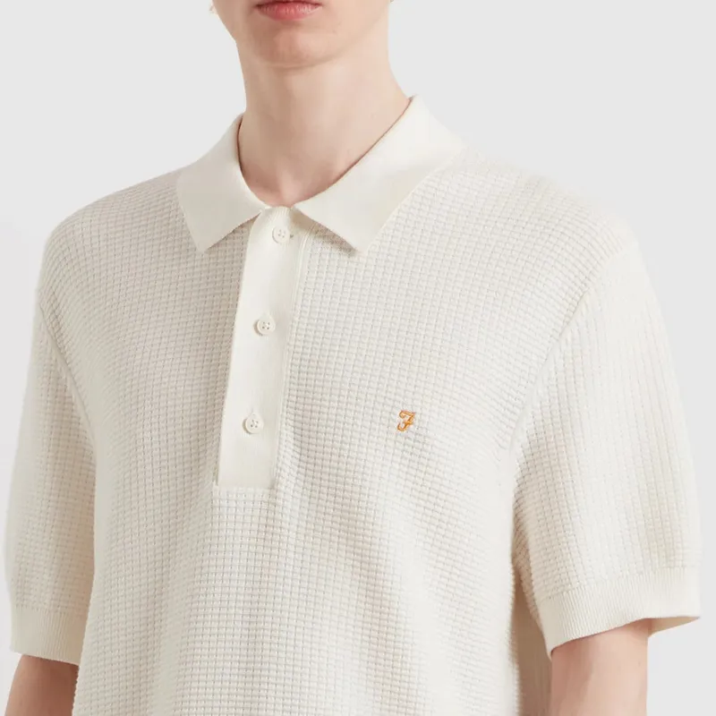 Farah Thornley Knitted Polo Shirt - Ecru-2