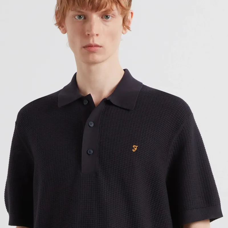 Farah Thornley Knitted Polo Shirt - True Navy-1