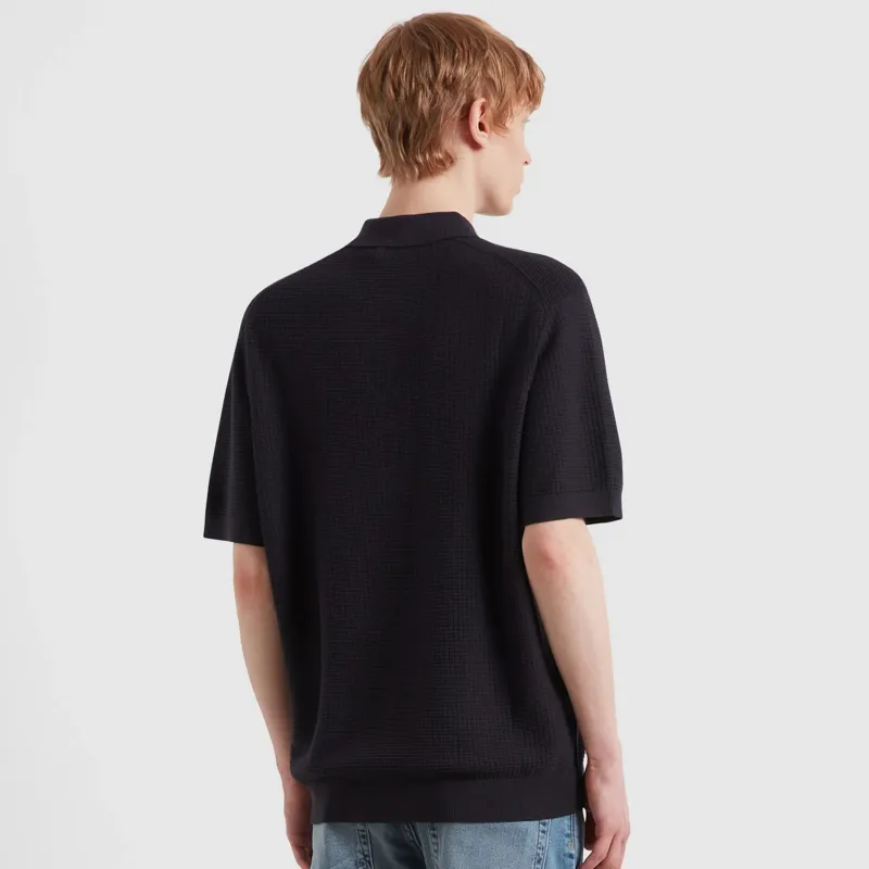 Farah Thornley Knitted Polo Shirt - True Navy-2