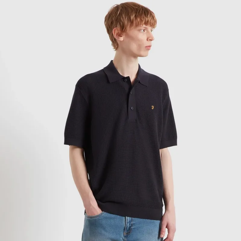 Farah Thornley Knitted Polo Shirt - True Navy