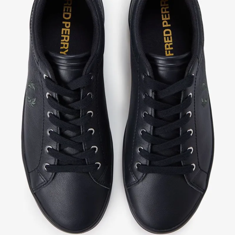 Fred Perry Baseline Leather - Black/Laurel Wreath Green-2