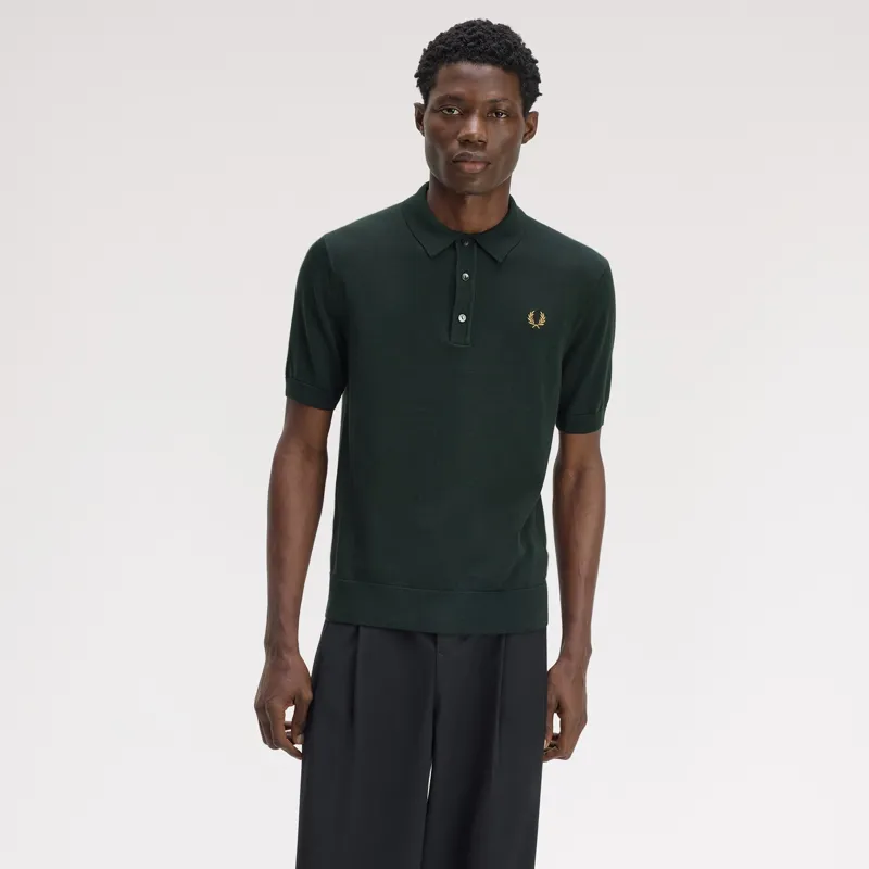 Fred Perry Cotton Knitted Shirt - Night Green-2