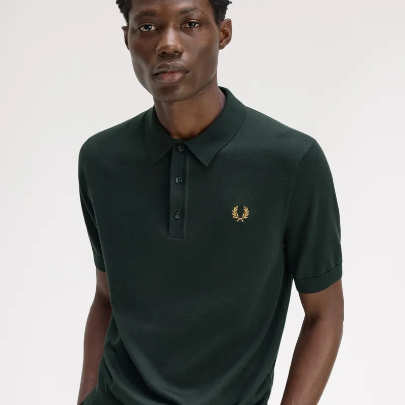 Fred Perry Cotton Knitted Shirt - Night Green-3
