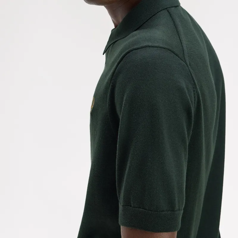 Fred Perry Cotton Knitted Shirt - Night Green-4