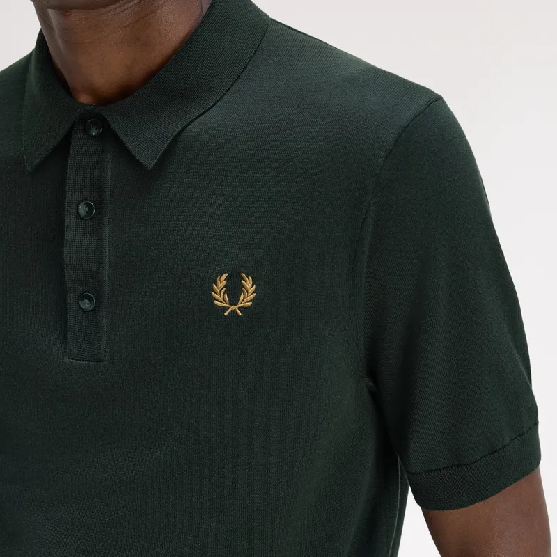 Fred Perry Cotton Knitted Shirt - Night Green-5