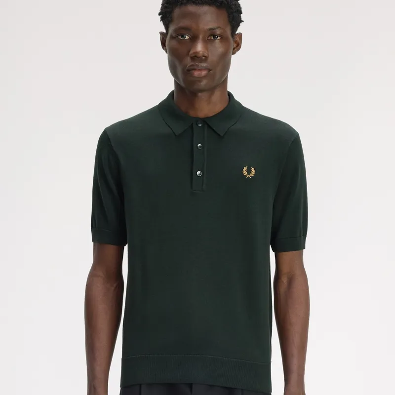 Fred Perry Cotton Knitted Shirt - Night Green-6