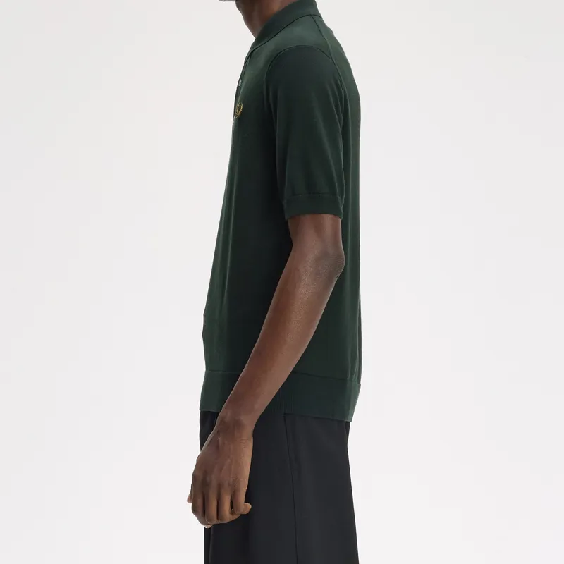 Fred Perry Cotton Knitted Shirt - Night Green-7
