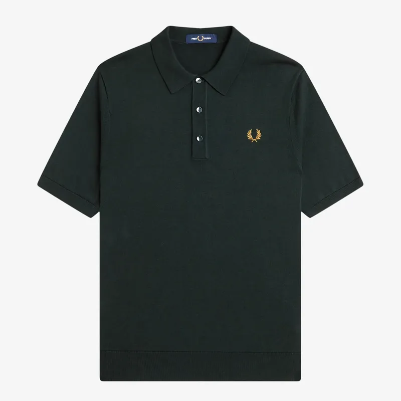 Fred Perry Cotton Knitted Shirt - Night Green