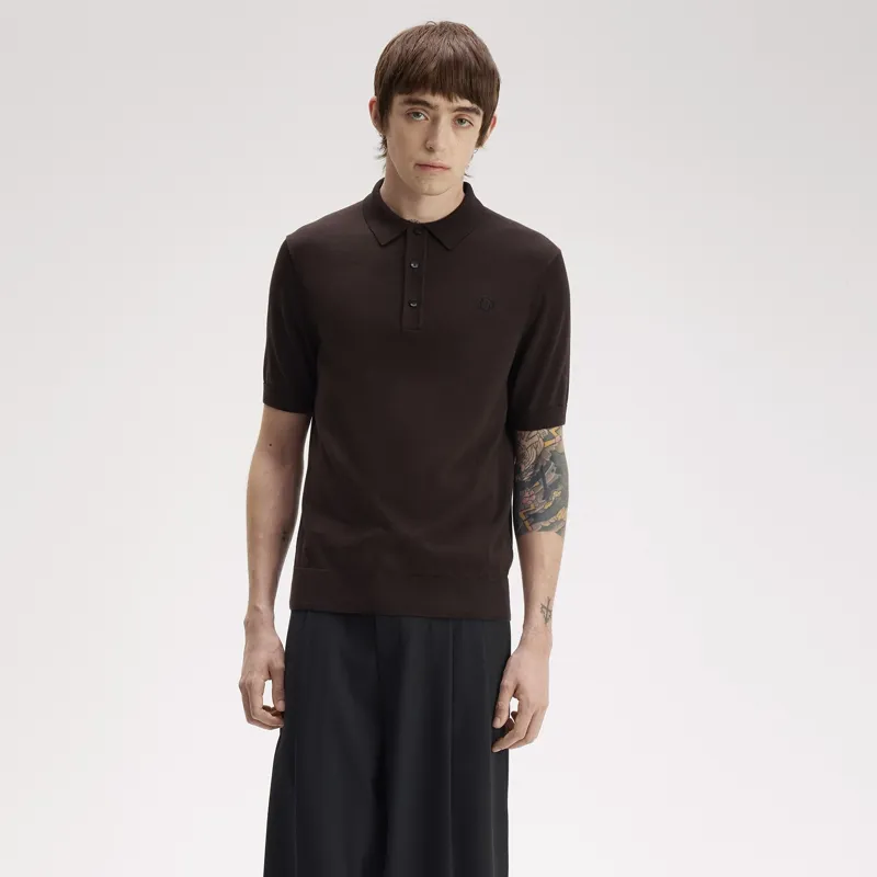Fred Perry Cotton Knitted Shirt - Rich Brown-2