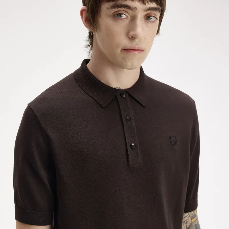 Fred Perry Cotton Knitted Shirt - Rich Brown-3