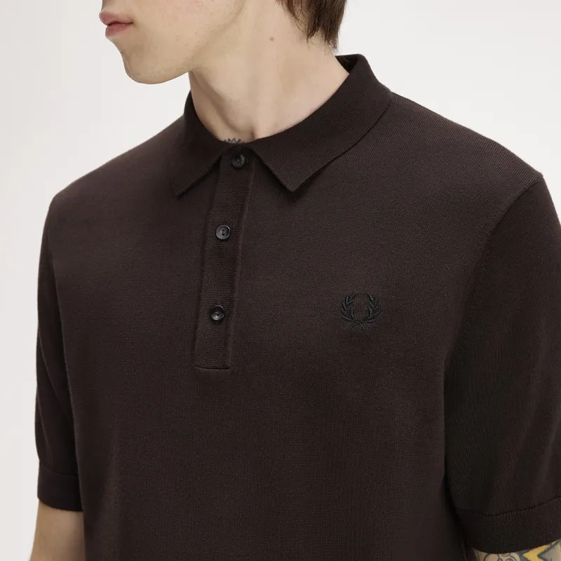 Fred Perry Cotton Knitted Shirt - Rich Brown-4