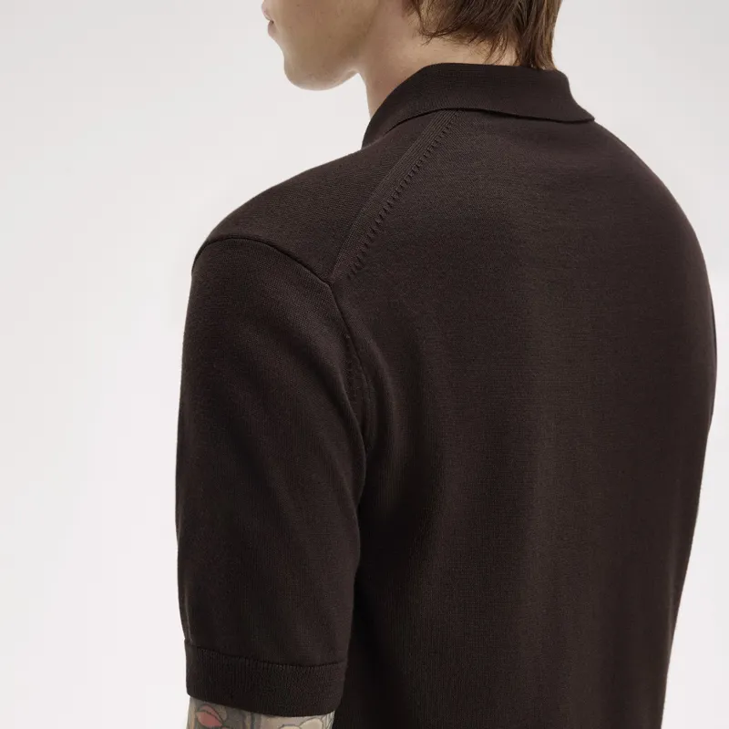 Fred Perry Cotton Knitted Shirt - Rich Brown-5