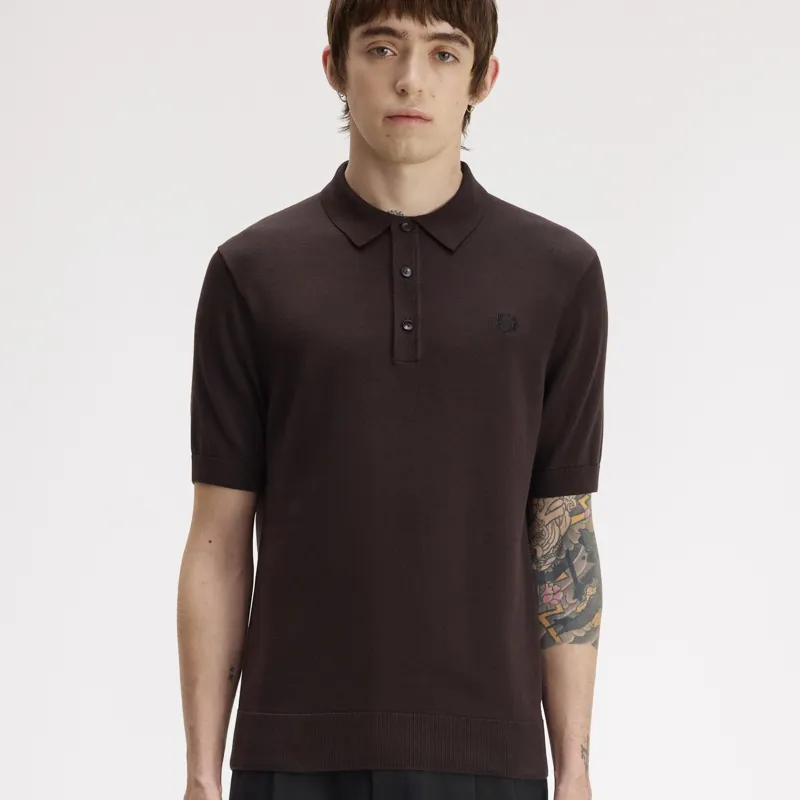 Fred Perry Cotton Knitted Shirt - Rich Brown-6