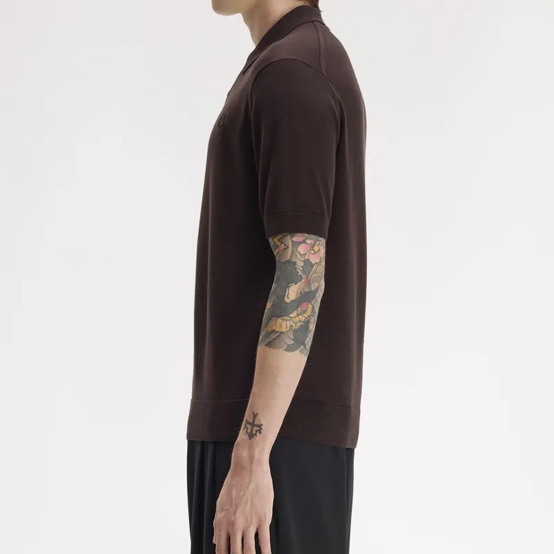 Fred Perry Cotton Knitted Shirt - Rich Brown-7