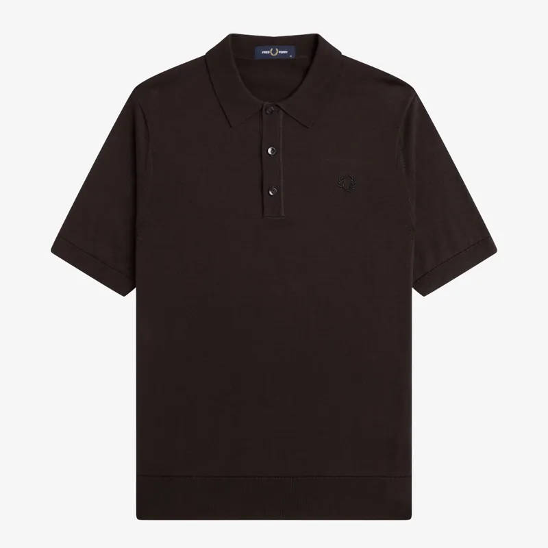 Fred Perry Cotton Knitted Shirt - Rich Brown