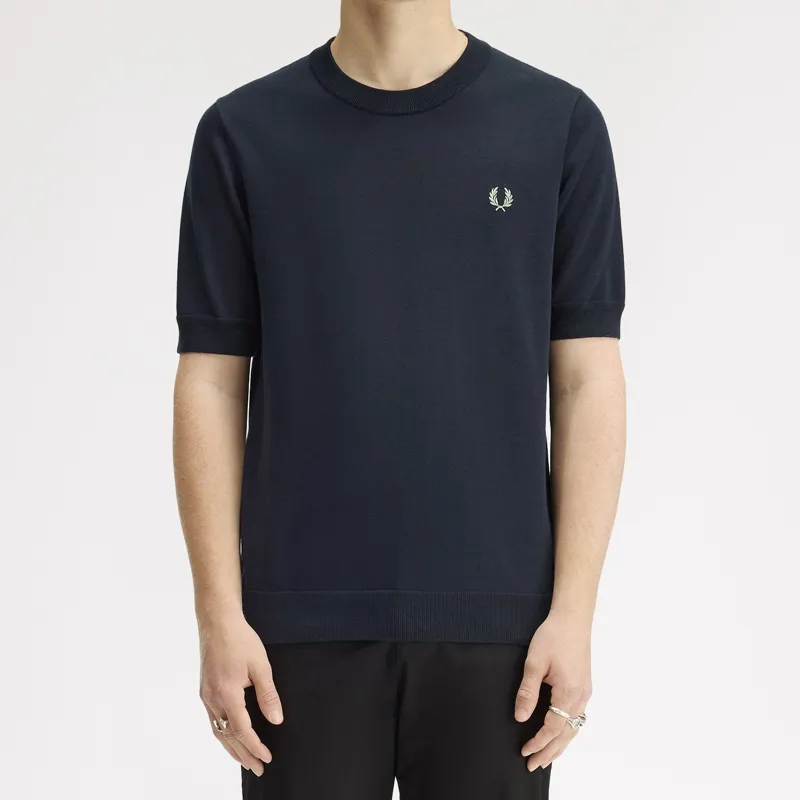 Fred Perry Cotton Knitted T-Shirt - Navy-2