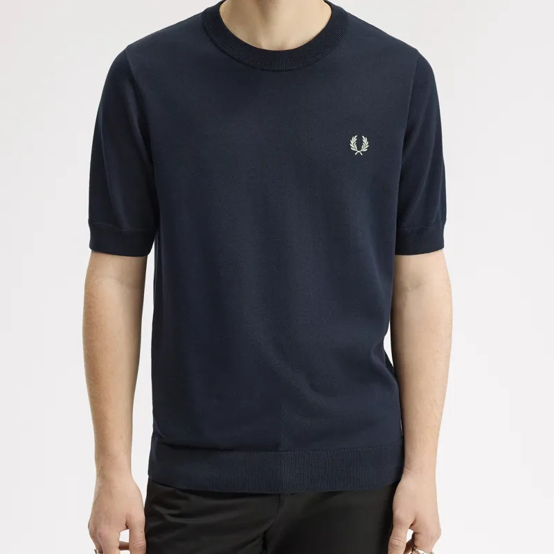 Fred Perry Cotton Knitted T-Shirt - Navy-3