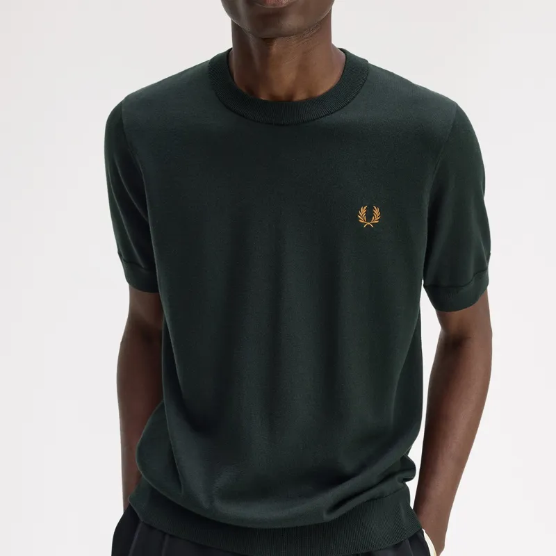 Fred Perry Cotton Knitted T-Shirt - Night Green-2