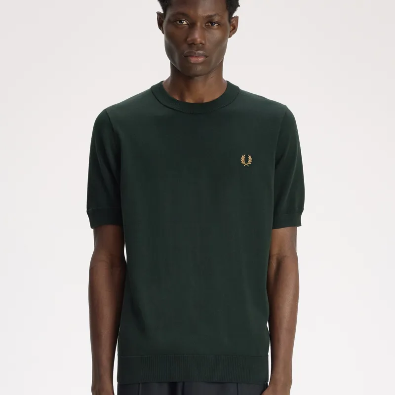 Fred Perry Cotton Knitted T-Shirt - Night Green-5