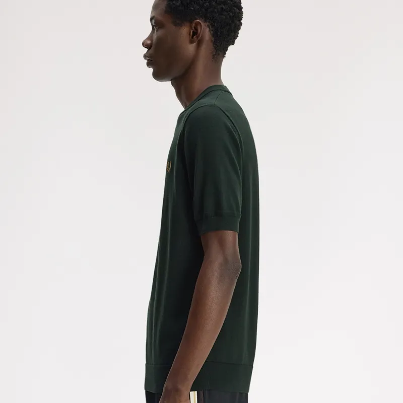 Fred Perry Cotton Knitted T-Shirt - Night Green-6